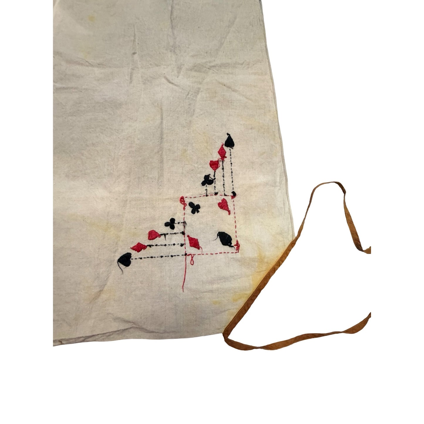 Vintage Handmade Card Suit Embroidered Linen Apron Gambling Casino Poker Theme 29x32