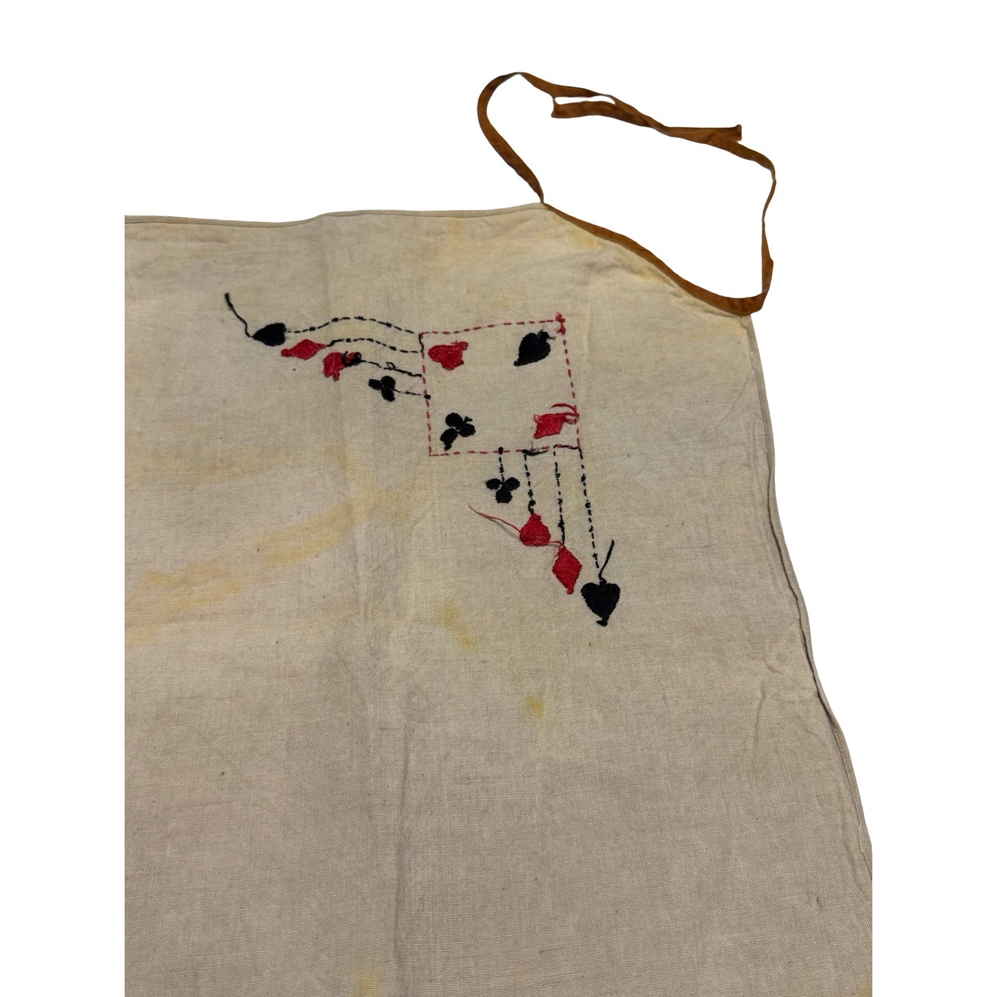 Vintage Handmade Card Suit Embroidered Linen Apron Gambling Casino Poker Theme 29x32