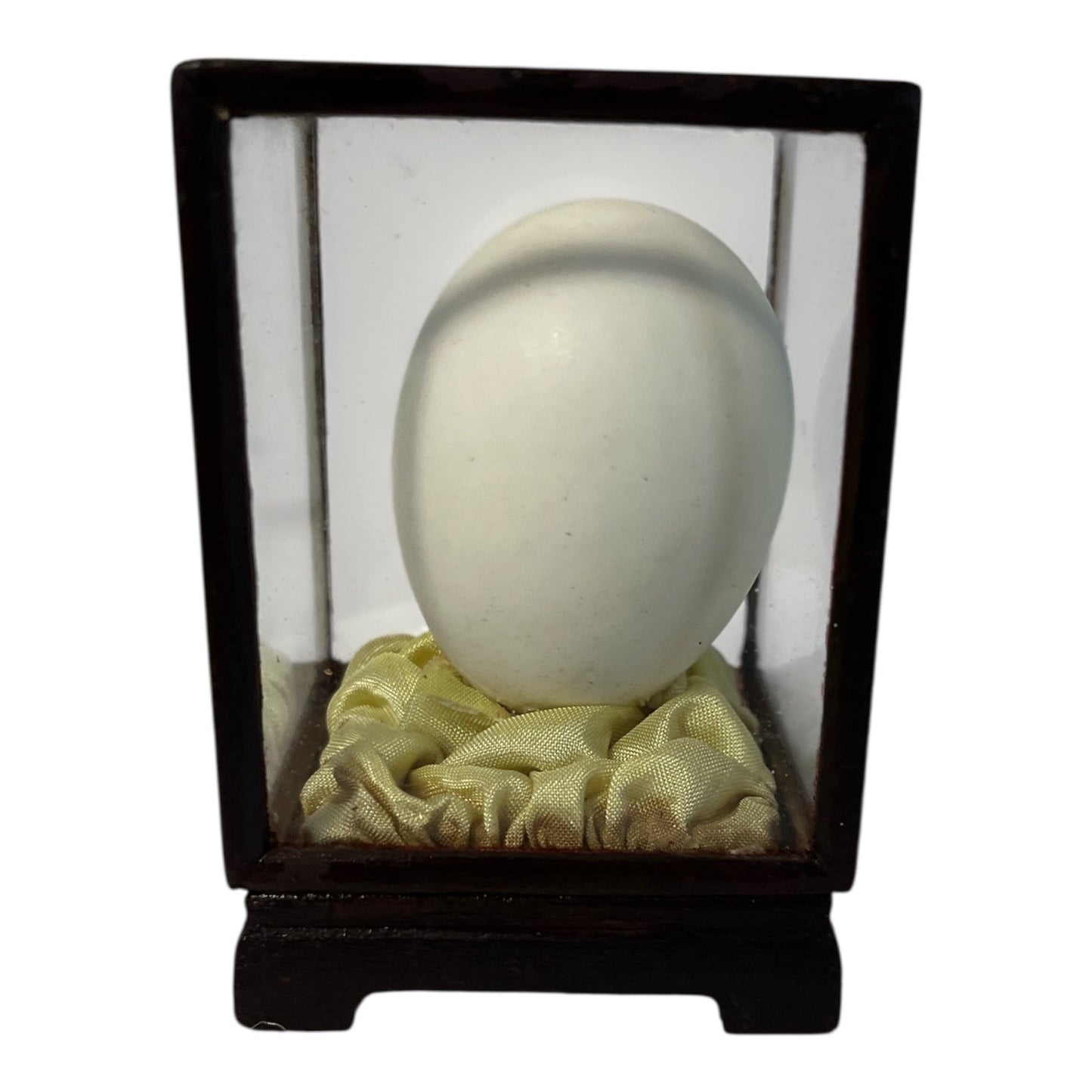 Vintage Hand-Painted Chinese Scenic Egg in Glass Wood Display Case