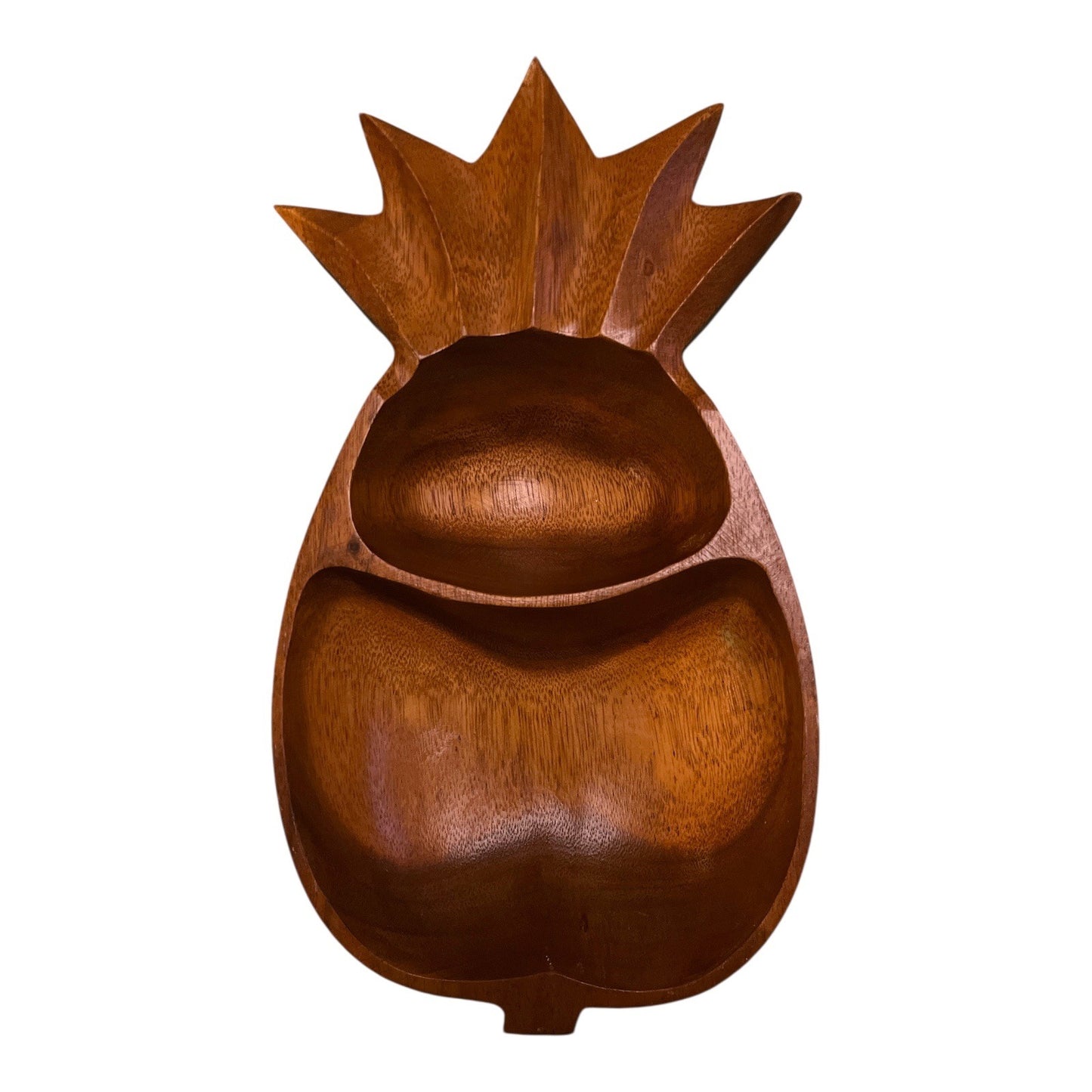 VTG Hand-Carved Wooden Pineapple Serving Dish – 2 Compartment Snack Tray – 13” x 8”