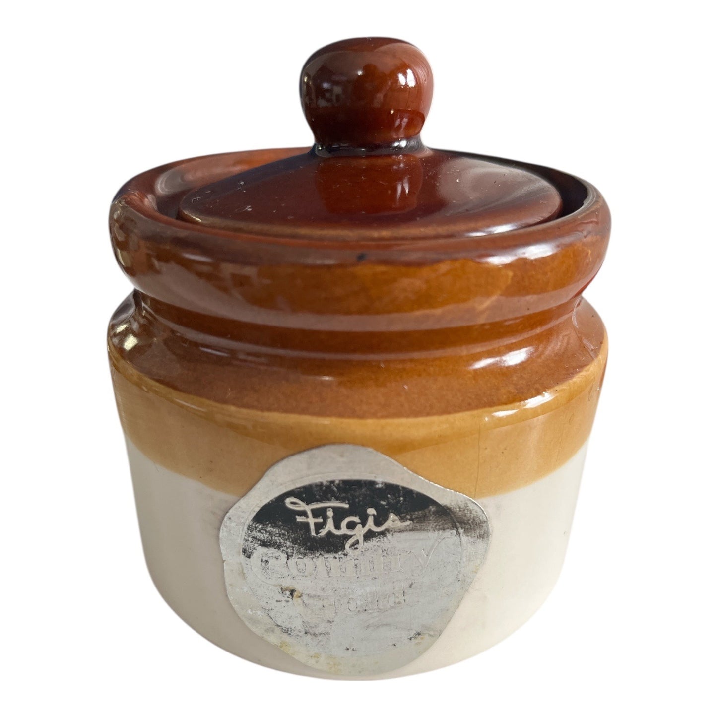 Vintage Figis Country Gold Sharp Cheddar Cheese Crock with Lid, Brown Stoneware, Taiwan