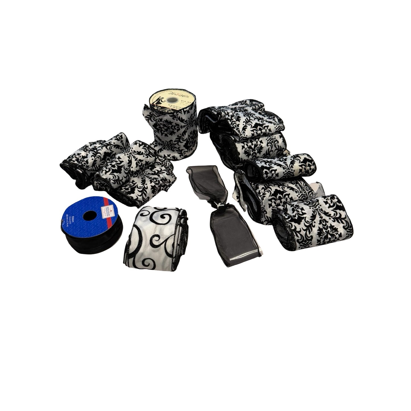 Black White Damask Wired Ribbon Lot Wedding Holiday Craft Decor Mixed Widths