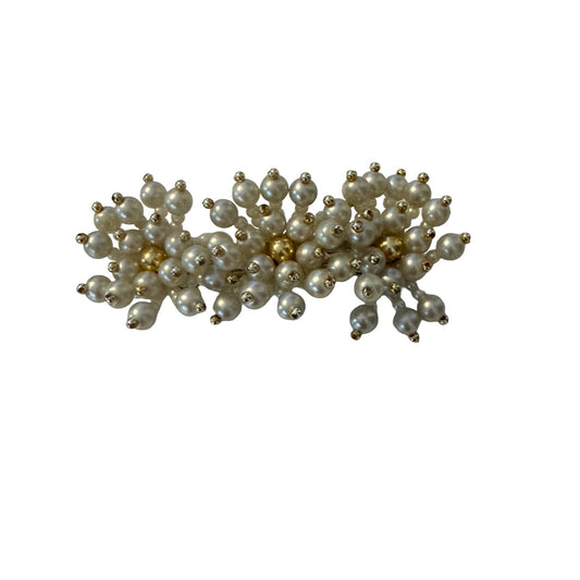 Vintage Faux Pearl Beaded Floral Hair Barrette White Gold Tone Bridal Cottagecore