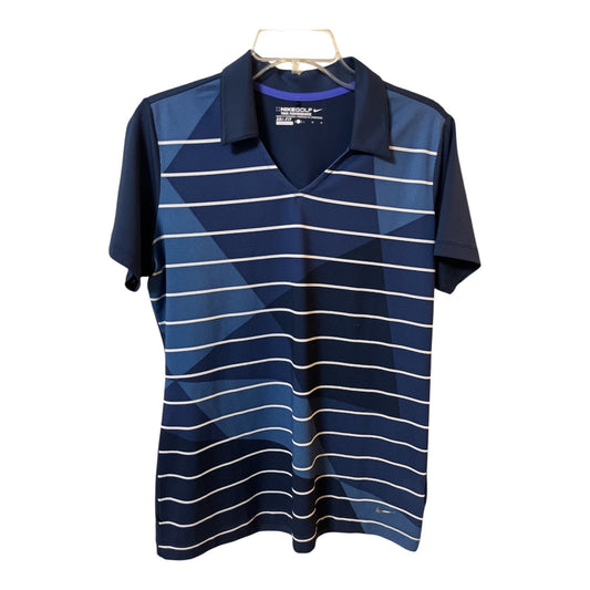 Nike Golf Tour Performance Dri-Fit Women’s Polo Shirt Navy Blue Geometric Stripe Size L