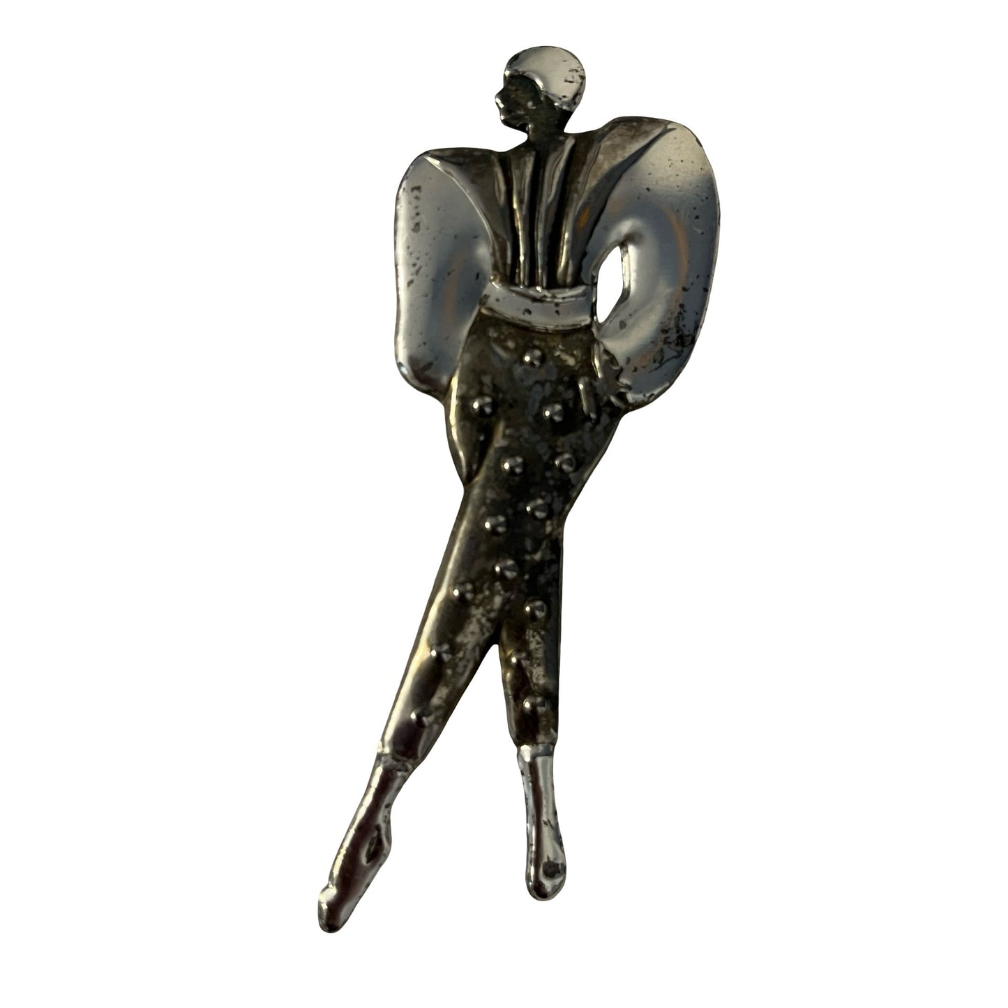 Vintage Art Deco Style Figural Woman Brooch Silver Tone Stylized Female Pin Statement Jewelry