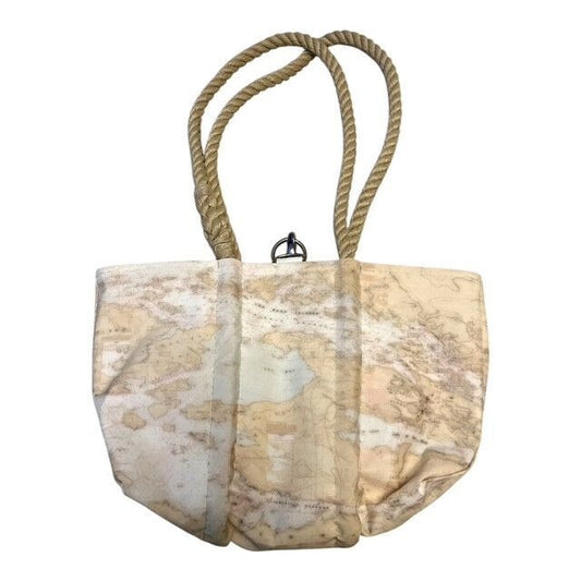 Sea Bags Maine Large Navy Islands Tote – Recycled Sail Cloth – Anchor Design – Rope Handles – 10" x 15"