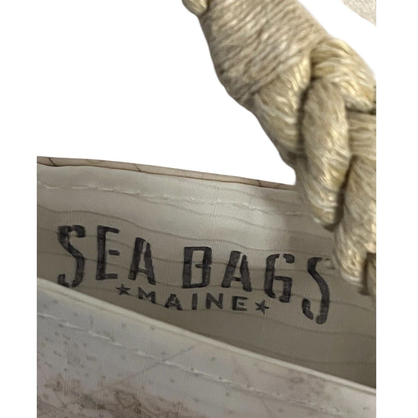 Sea Bags Maine Large Navy Islands Tote – Recycled Sail Cloth – Anchor Design – Rope Handles – 10" x 15"