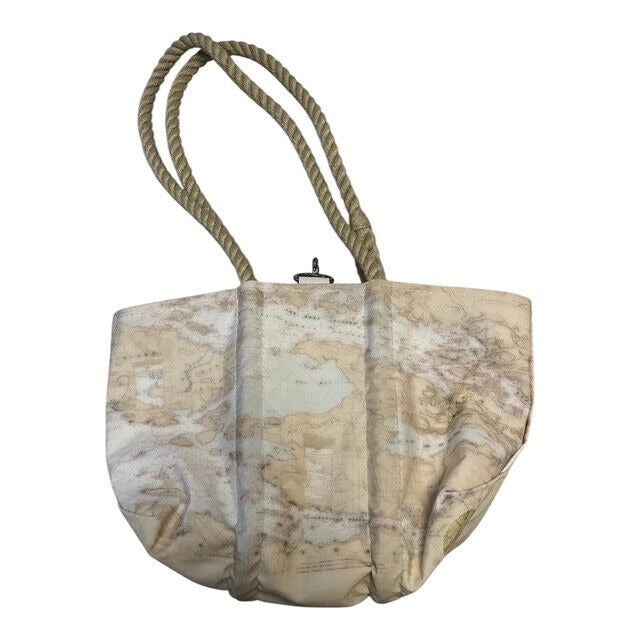Sea Bags Maine Large Navy Islands Tote – Recycled Sail Cloth – Anchor Design – Rope Handles – 10" x 15"