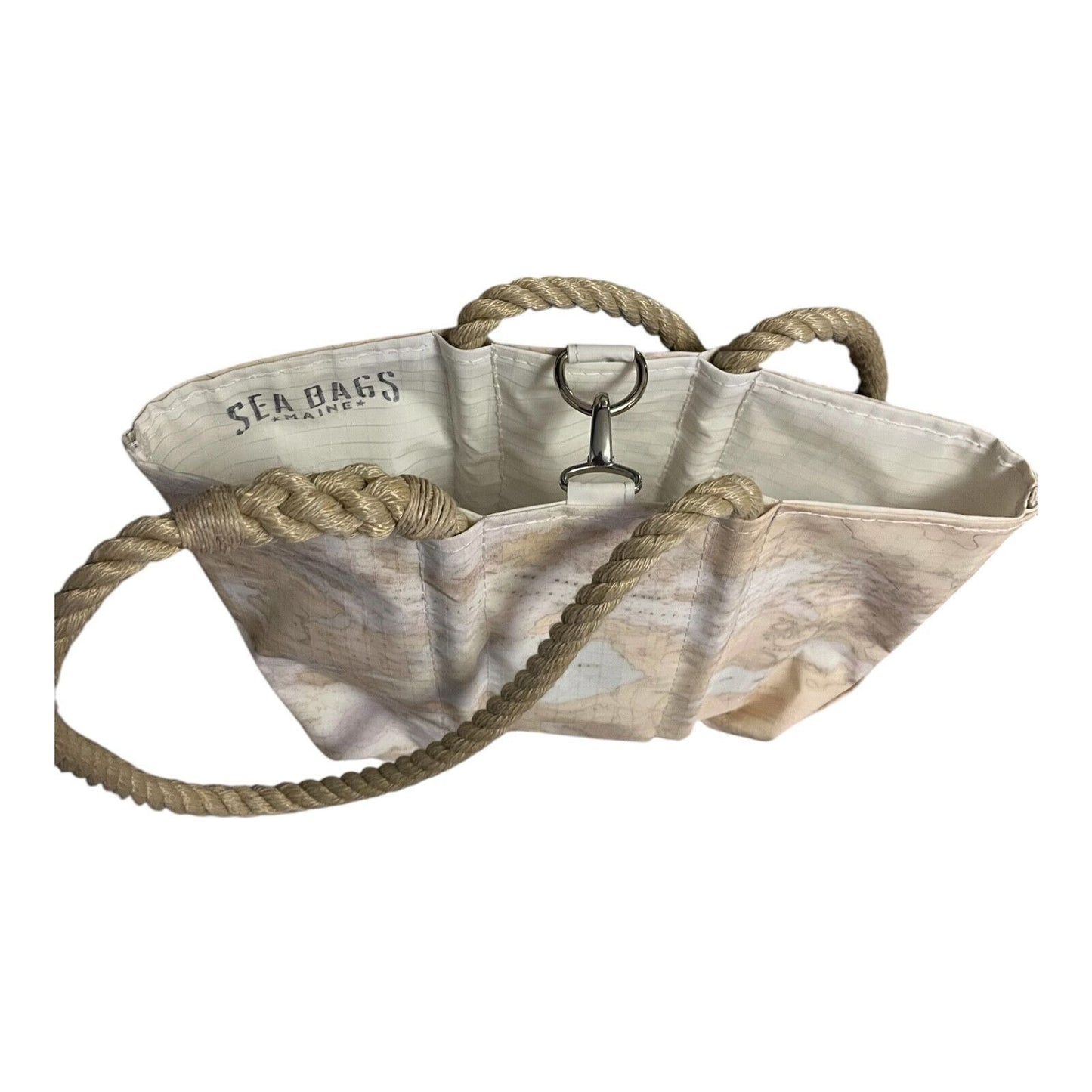 Sea Bags Maine Large Navy Islands Tote – Recycled Sail Cloth – Anchor Design – Rope Handles – 10" x 15"