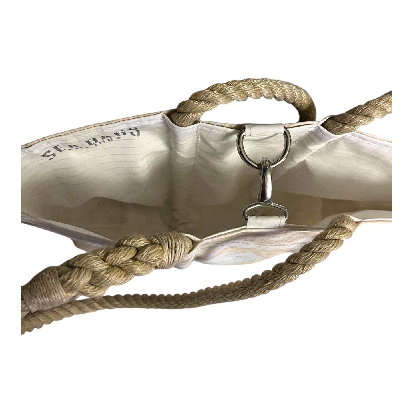 Sea Bags Maine Large Navy Islands Tote – Recycled Sail Cloth – Anchor Design – Rope Handles – 10" x 15"