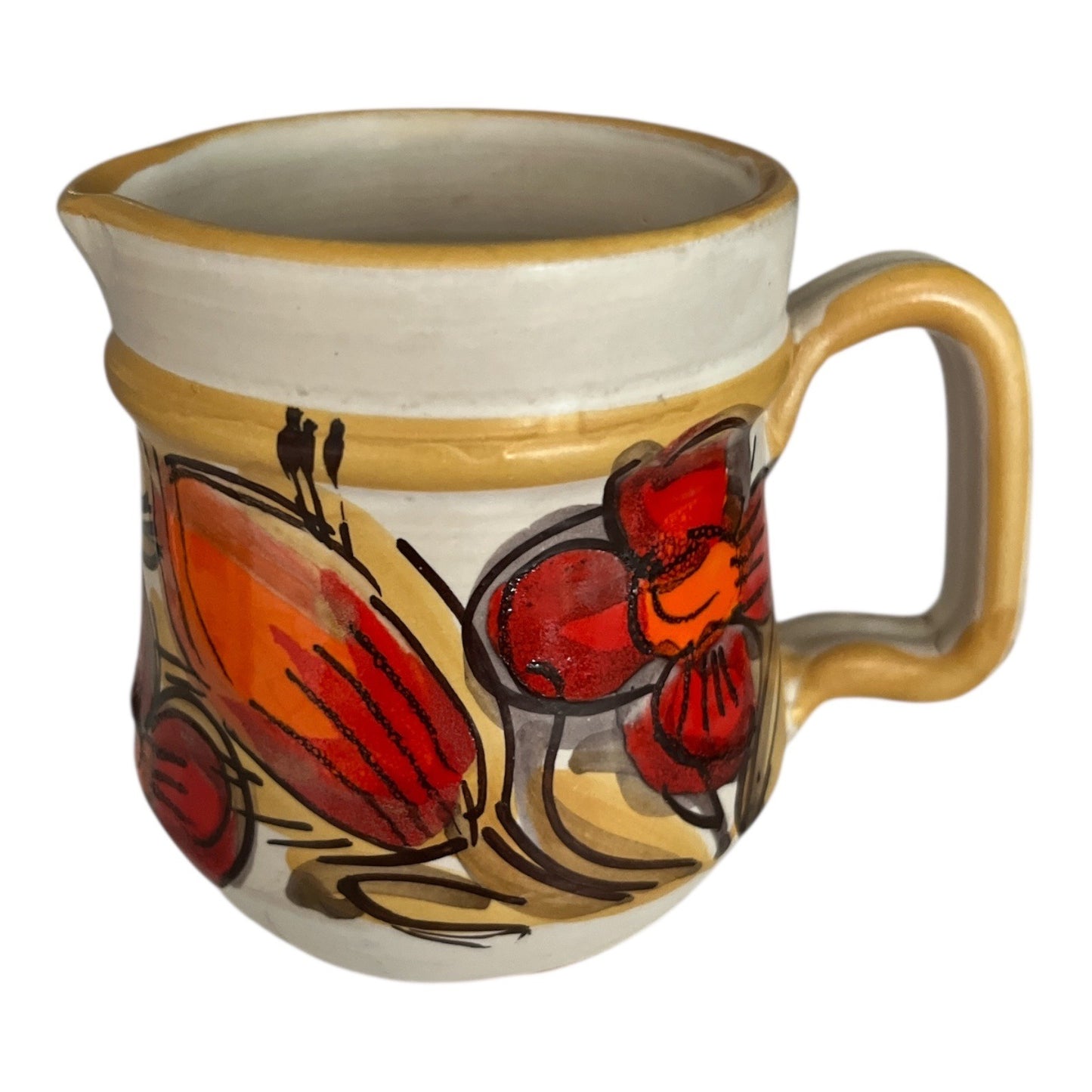 Vintage Italian Hand Painted Creamer Pitcher Floral Mid Century Italy Pottery