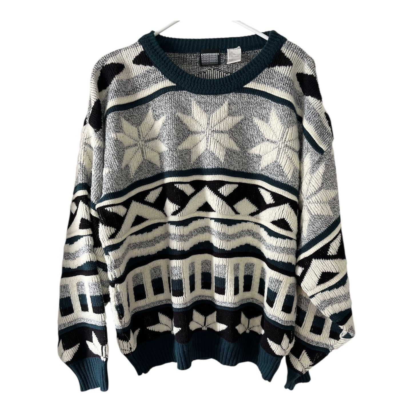 Vintage Knightsbridge Snowflake Geometric Knit Sweater Size L Made in Taiwan