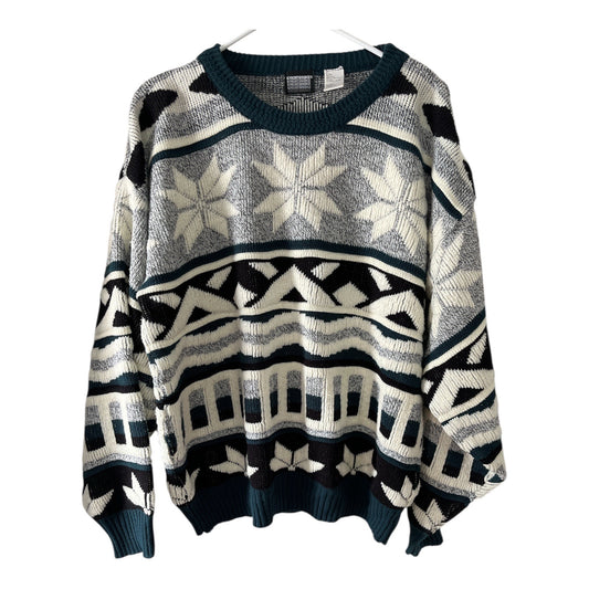 Vintage Knightsbridge Snowflake Geometric Knit Sweater Size L Made in Taiwan