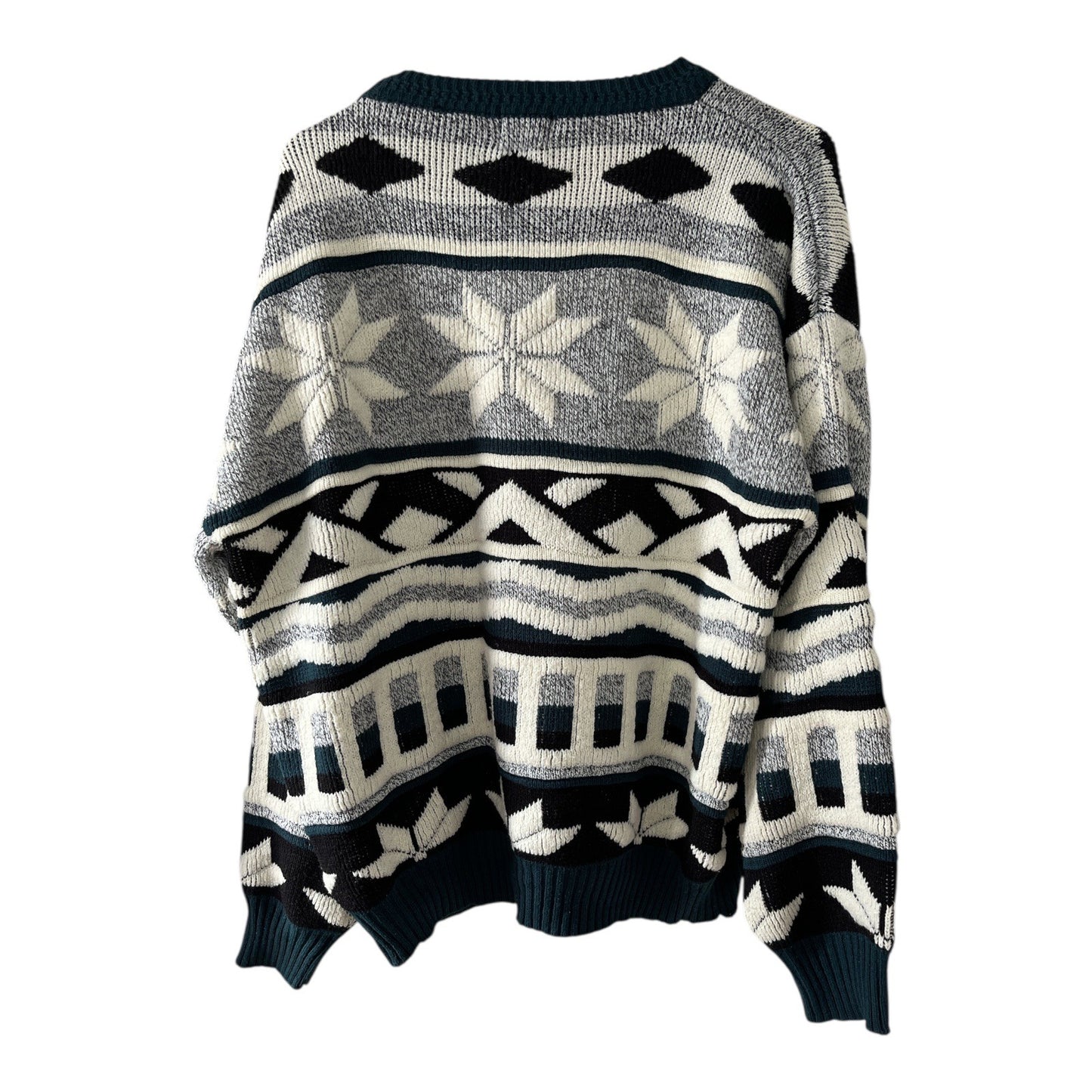 Vintage Knightsbridge Snowflake Geometric Knit Sweater Size L Made in Taiwan