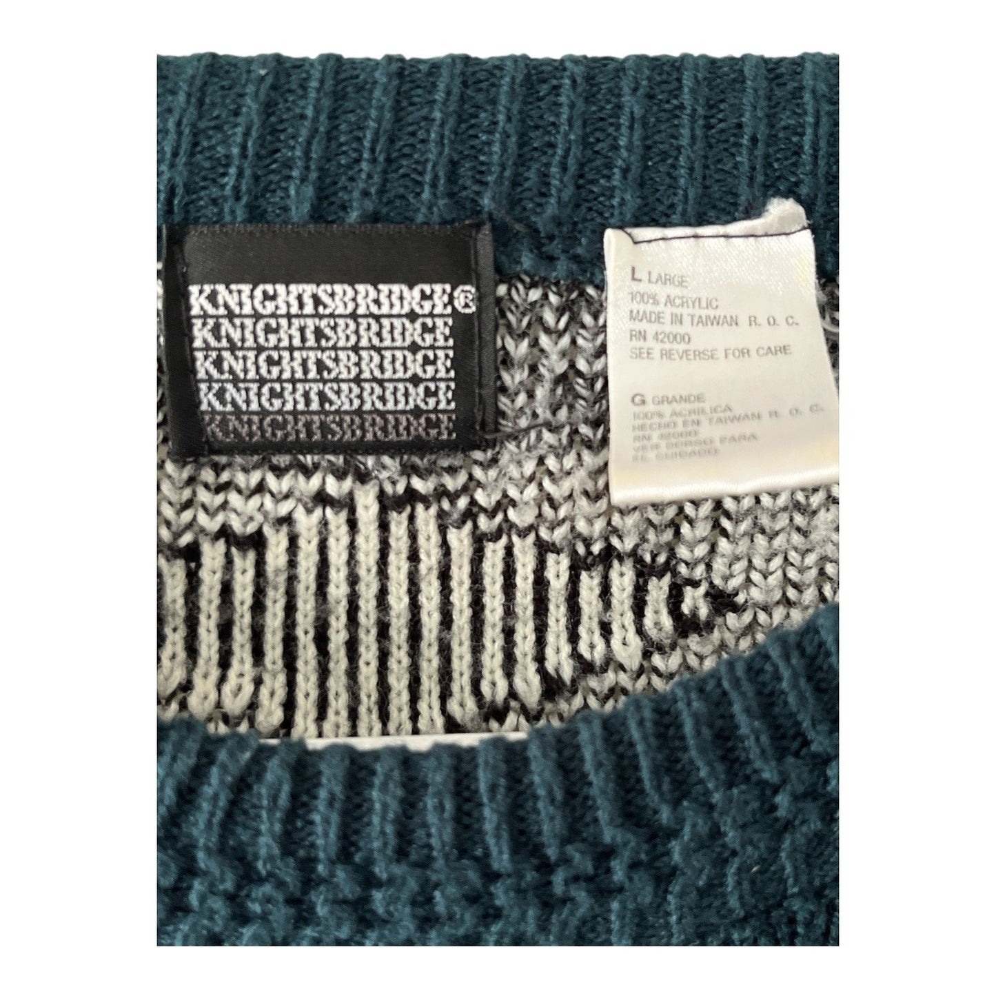 Vintage Knightsbridge Snowflake Geometric Knit Sweater Size L Made in Taiwan