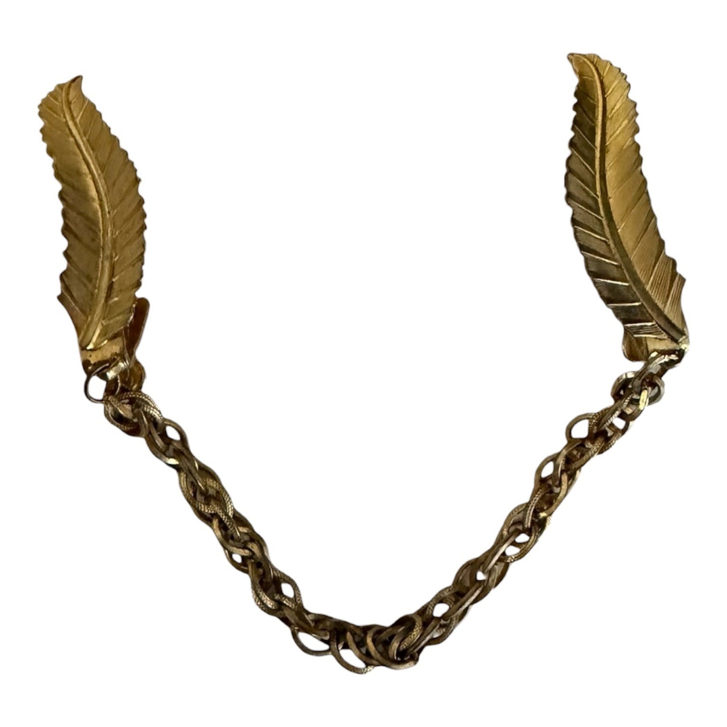 Vintage Gold Tone Sweater Guard Feather Leaf Clips Double Chain Cardigan Clip Pat 2653716