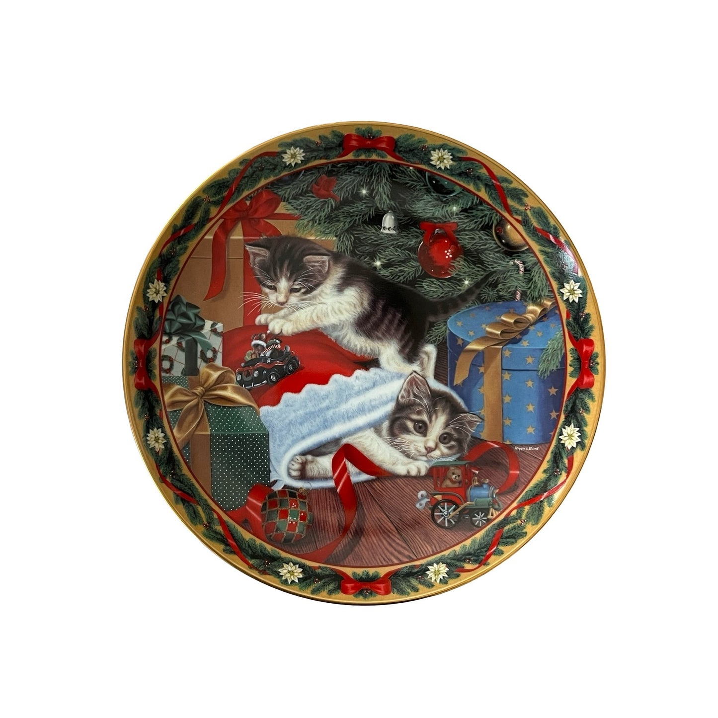 Bradford Exchange Stocking Stuffers Plate Santa’s Little Helpers Higgins Bond Cat Christmas Plate 1994