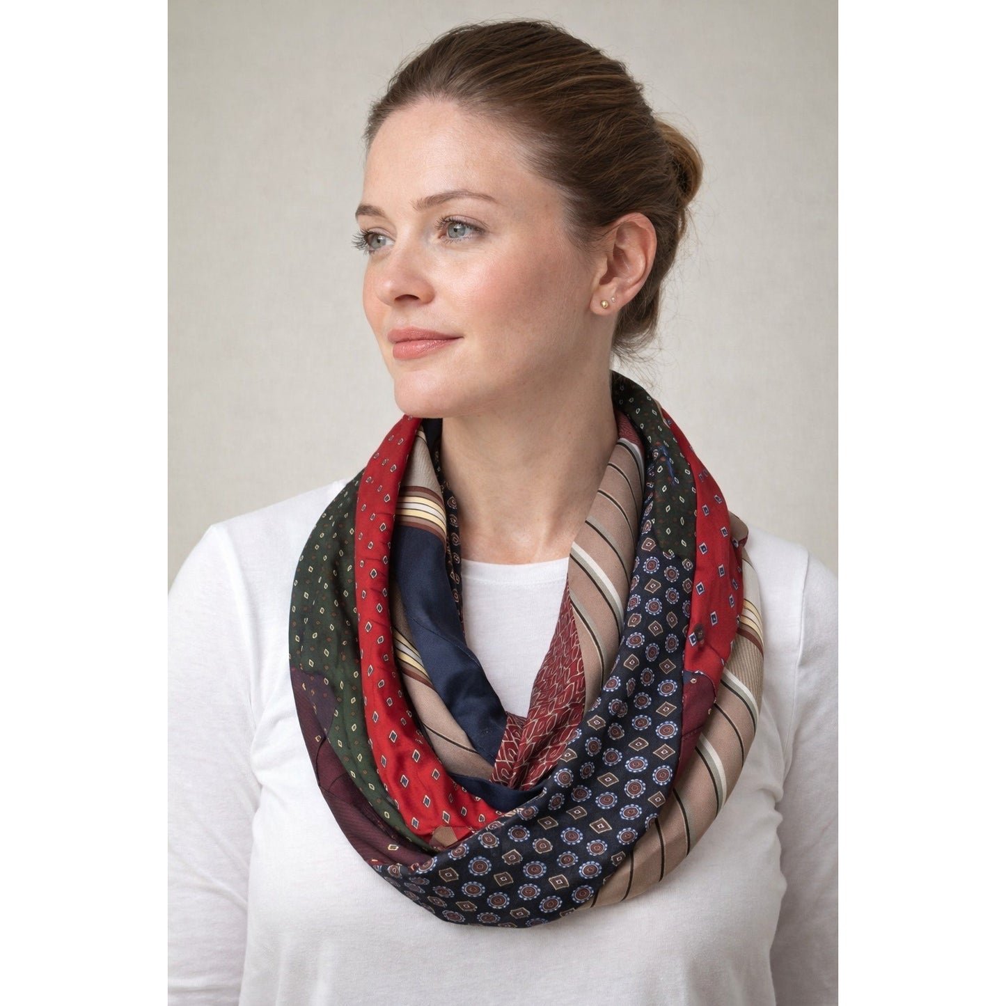 Handmade Loop Scarf From Vintage Neckties Patchwork Upcycled Tie Scarf