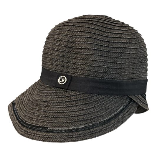 Calvin Klein Woven Cloche Bucket Hat Black Textured Logo Trim Adjustable