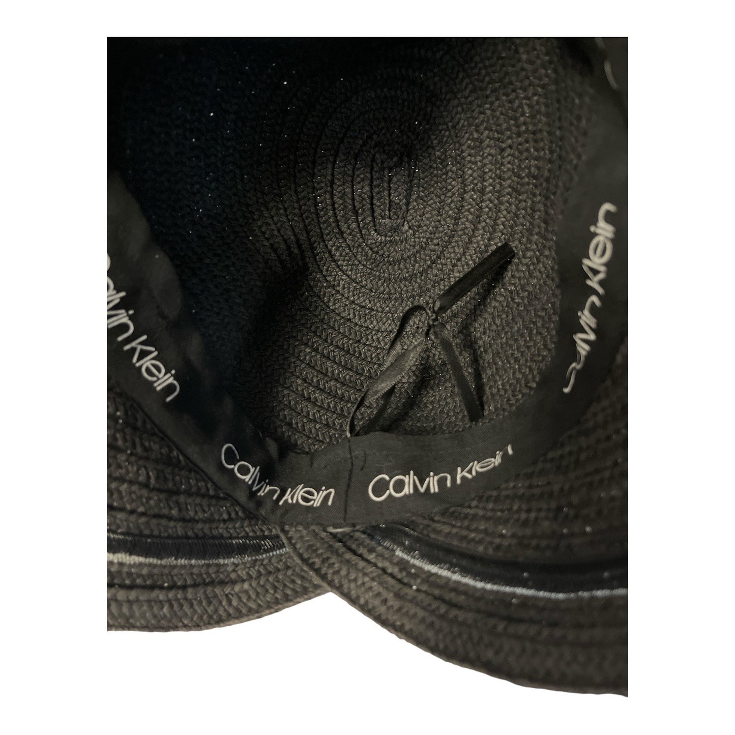 Calvin Klein Woven Cloche Bucket Hat Black Textured Logo Trim Adjustable