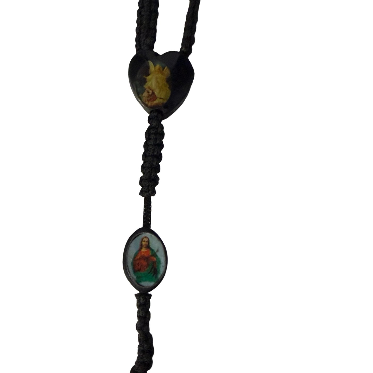 Vintage Catholic Devotional Rosary Black Wood Beads Sacred Heart Crucifix Religious Necklace