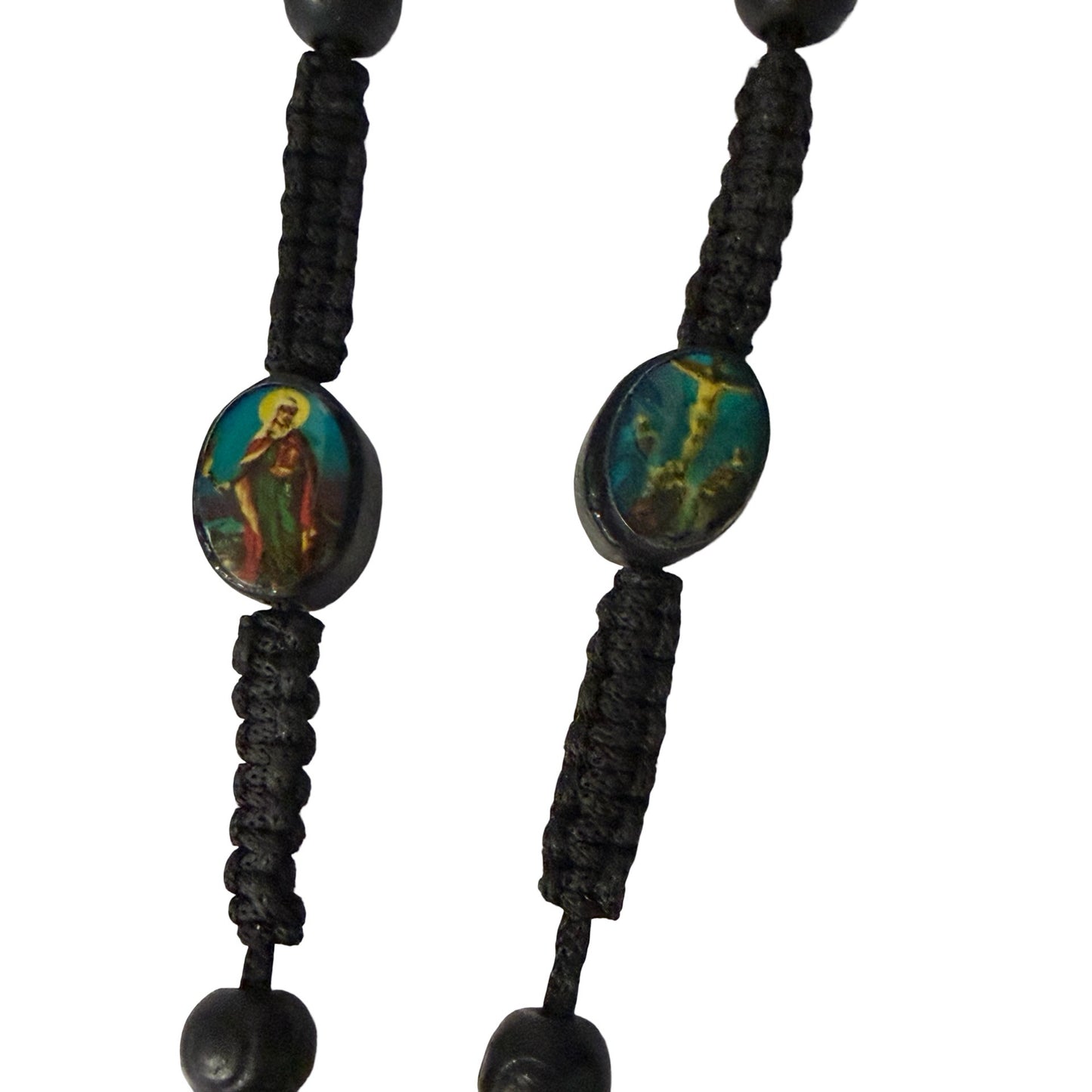Vintage Catholic Devotional Rosary Black Wood Beads Sacred Heart Crucifix Religious Necklace