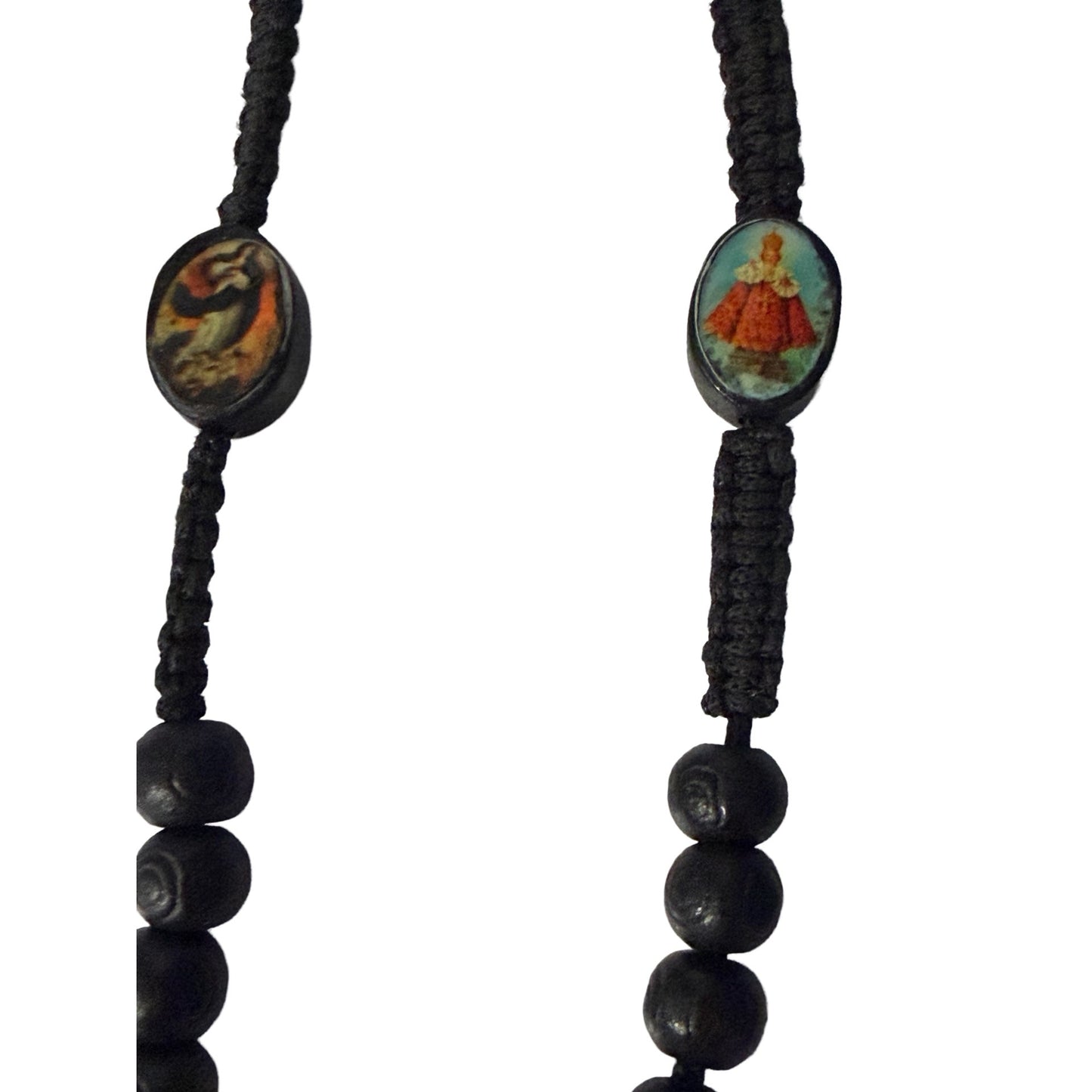 Vintage Catholic Devotional Rosary Black Wood Beads Sacred Heart Crucifix Religious Necklace