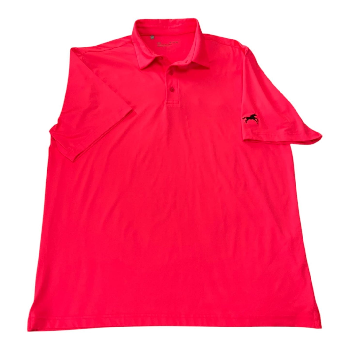 Under Armour Men’s XL Polo Shirt Neon Pink with Black Horse Logo – Loose Fit Performance Golf Top