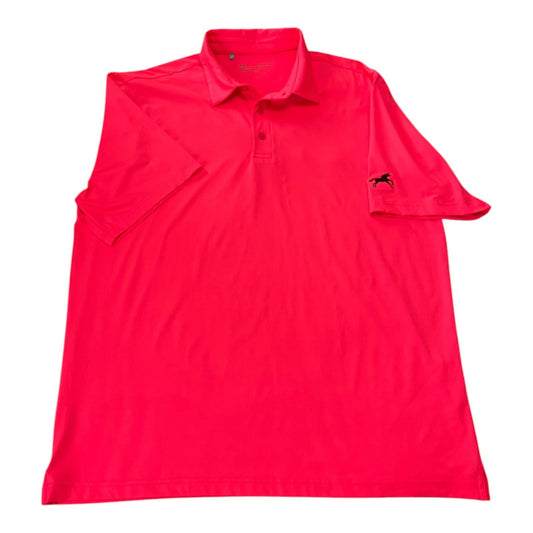 Under Armour Men’s XL Polo Shirt Neon Pink with Black Horse Logo – Loose Fit Performance Golf Top