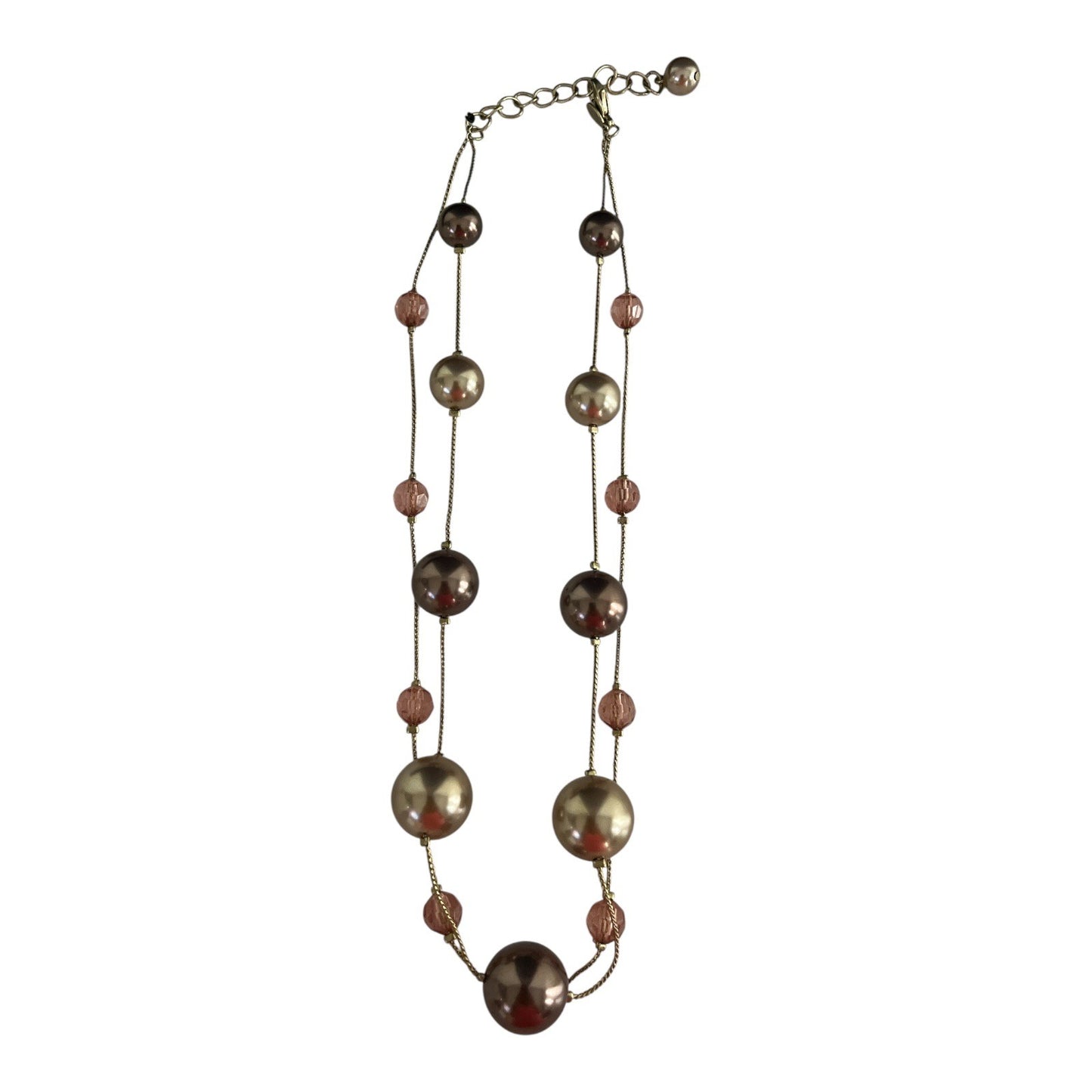 VTG RMN Beaded Necklace – Two-Strand Design with Large Pearl-Style and Pink Beads