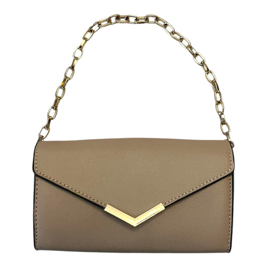Urban Expressions Taupe Faux Leather Mini Purse with Gold Chain Handle 7x5