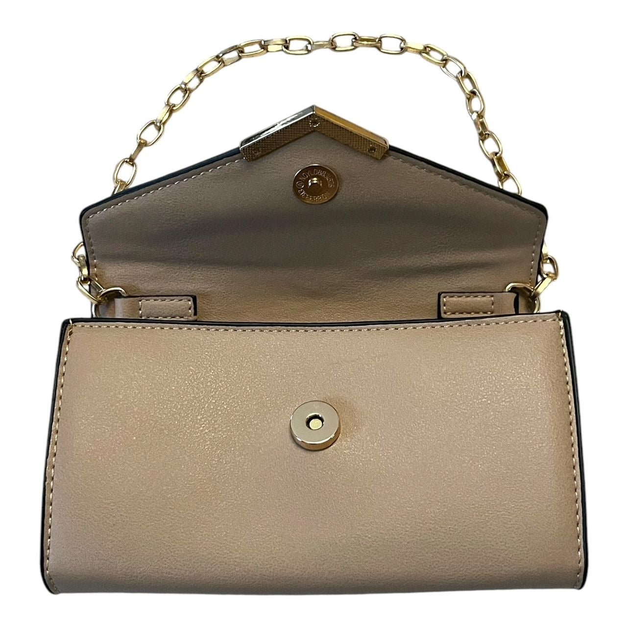 Urban Expressions Taupe Faux Leather Mini Purse with Gold Chain Handle 7x5