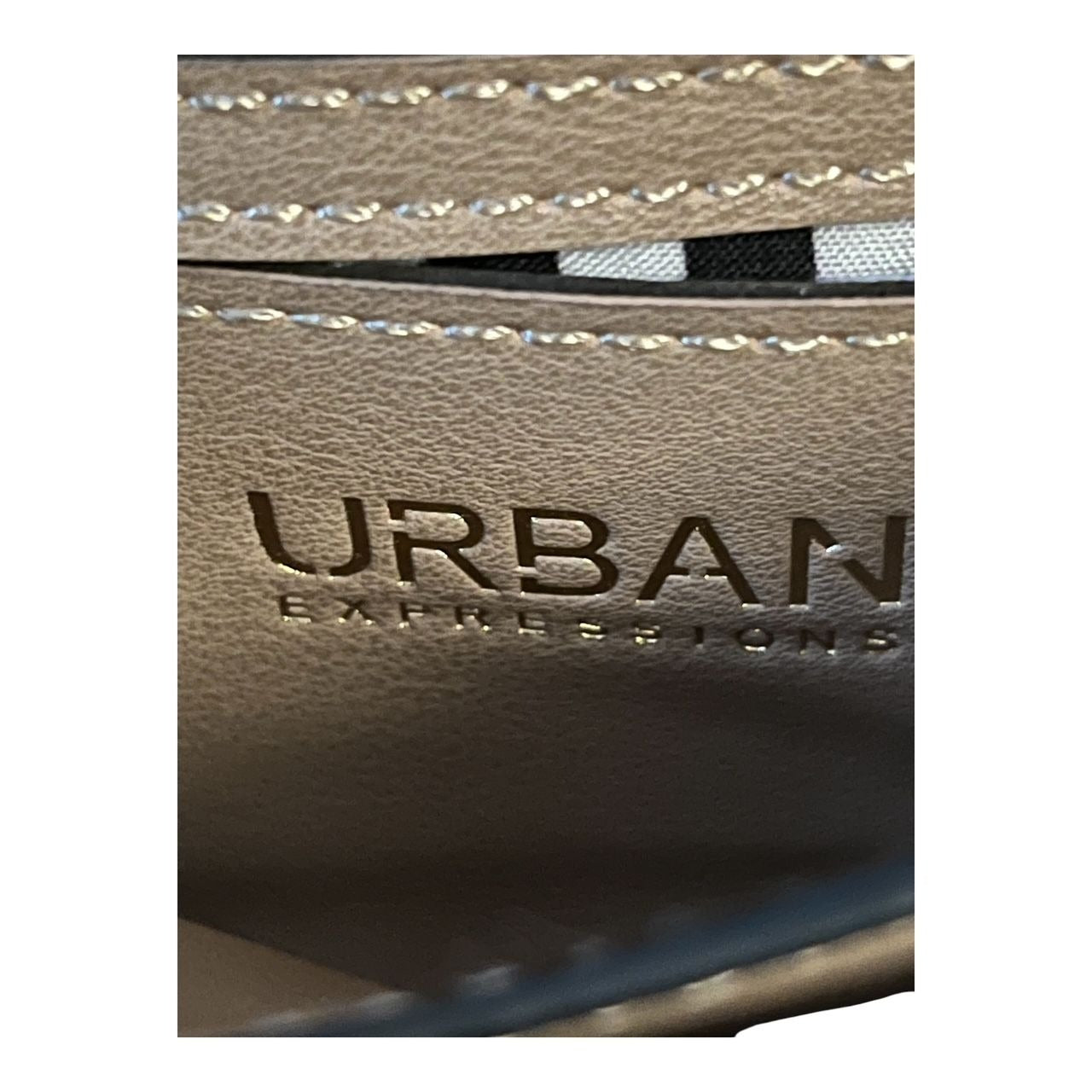 Urban Expressions Taupe Faux Leather Mini Purse with Gold Chain Handle 7x5