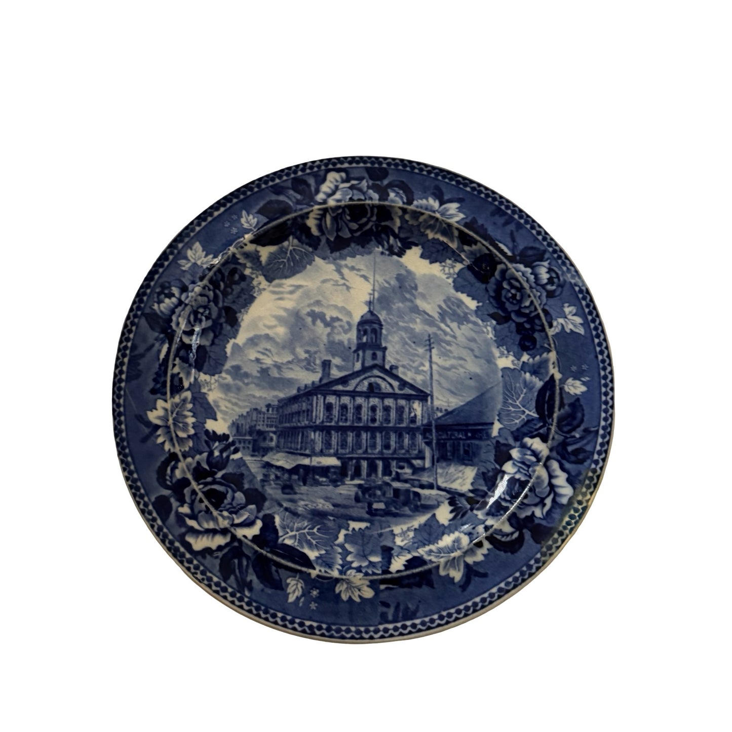 Antique Wedgwood Faneuil Hall Boston Blue Transferware Plate Cradle of Liberty England