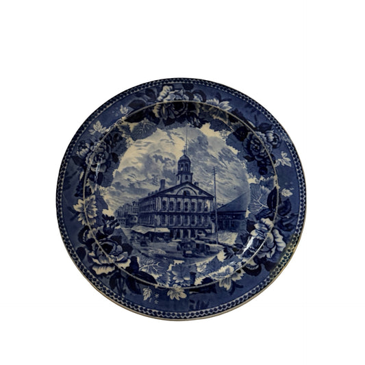 Antique Wedgwood Faneuil Hall Boston Blue Transferware Plate Cradle of Liberty England