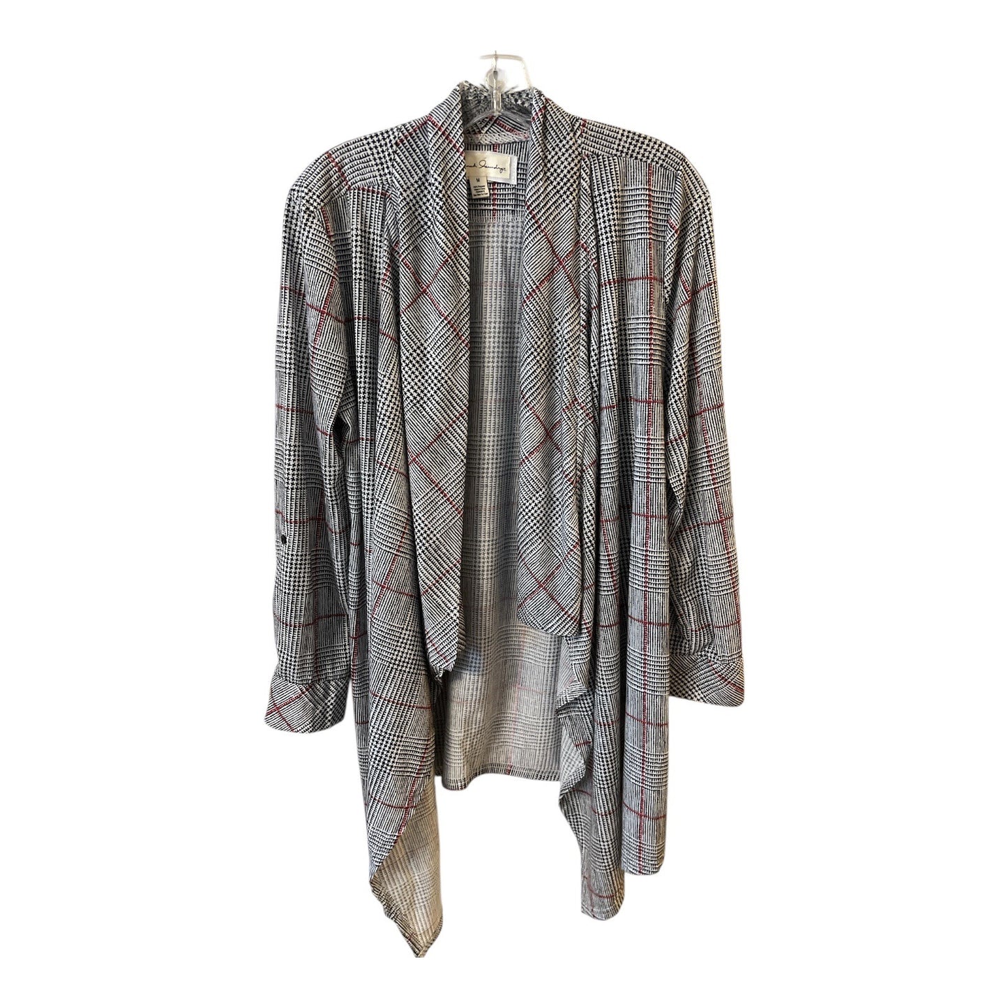 French Laundry Open Front Plaid Cardigan Duster Black White Red Size M