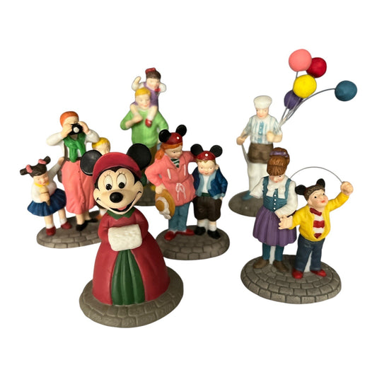Dept. 56 Disney Parks Figurines – Set of 6 Ceramic Figures | 2.5” | Mickey’s Merry Christmas Village | 1990s | READ