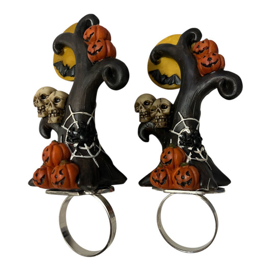 Vintage Halloween Napkin Rings Set of 2 Spooky Tree Pumpkins Skulls