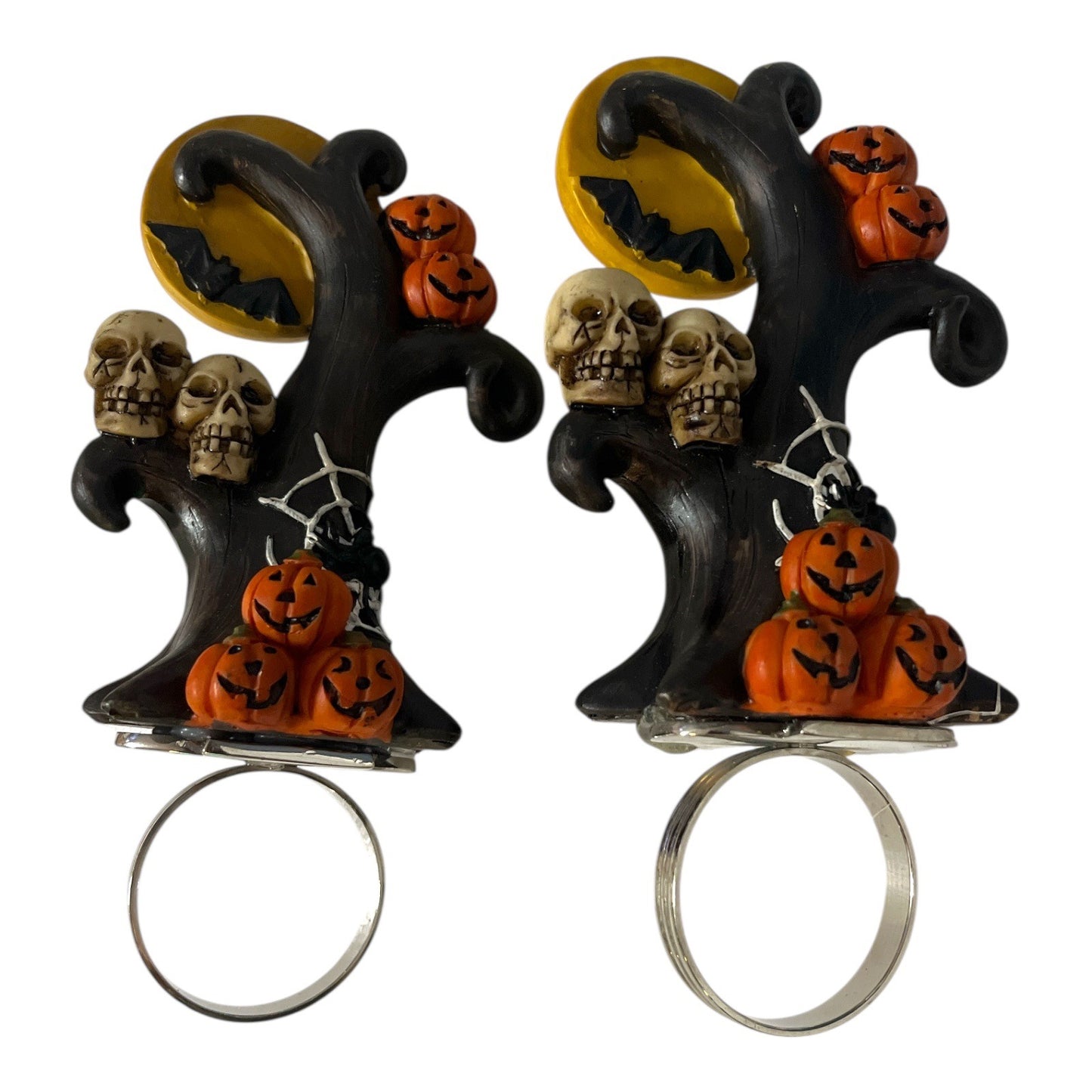 Vintage Halloween Napkin Rings Set of 2 Spooky Tree Pumpkins Skulls