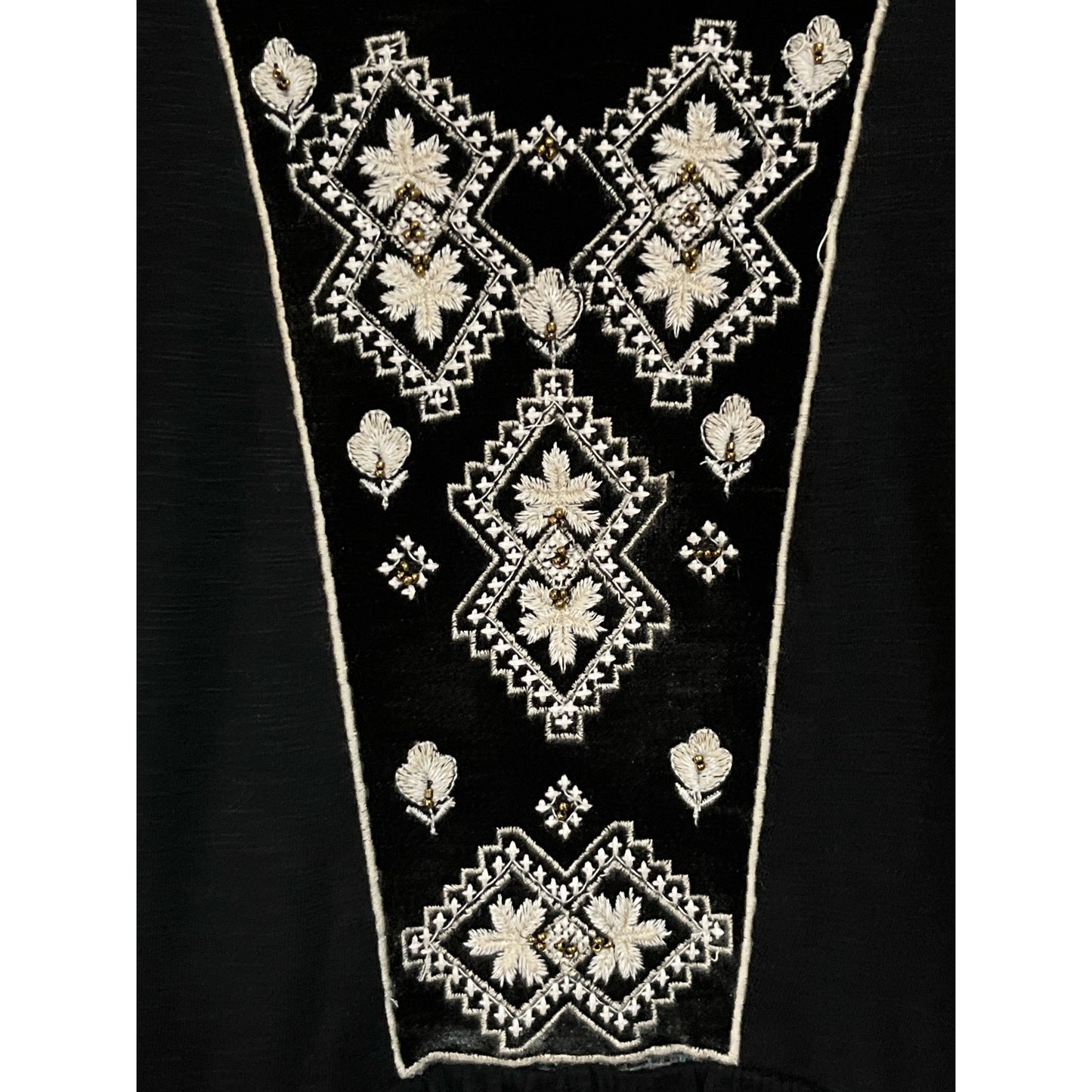 New Directions Petite PXL Black Embroidered Tunic Top Boho Long Sleeve