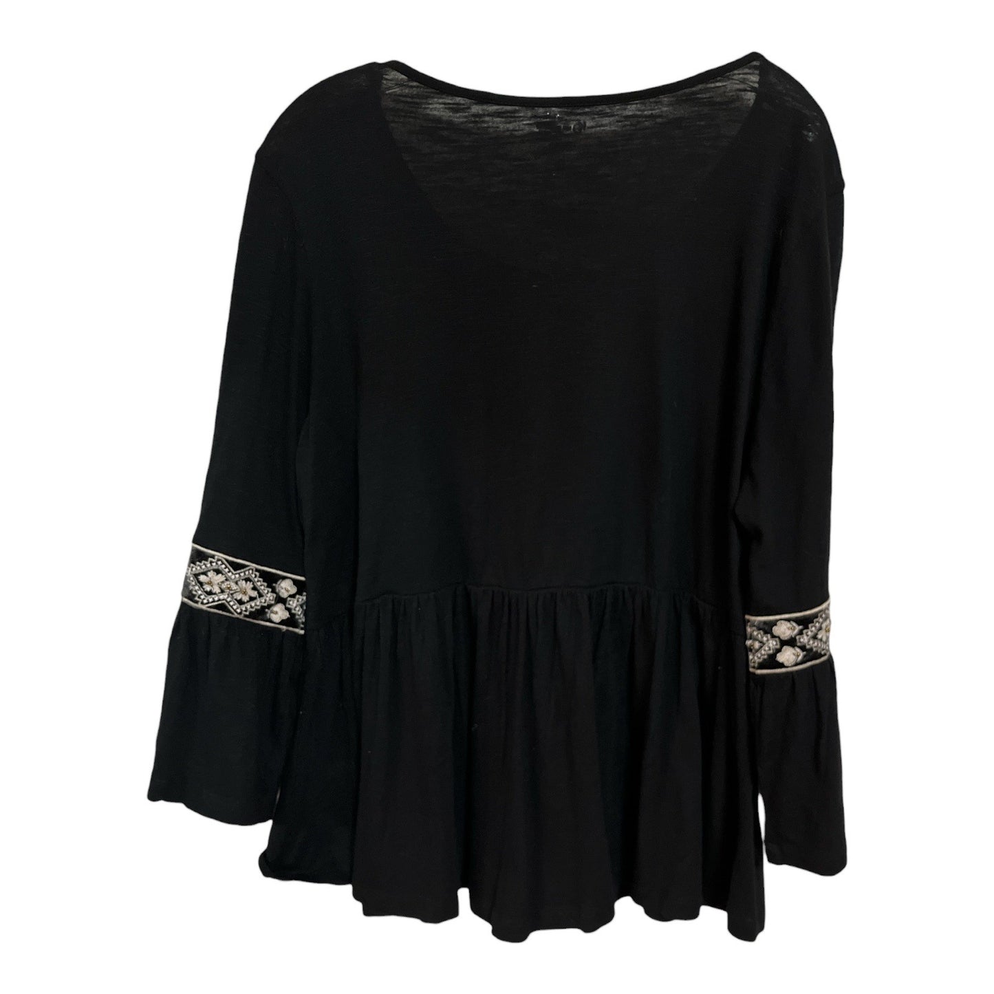 New Directions Petite PXL Black Embroidered Tunic Top Boho Long Sleeve