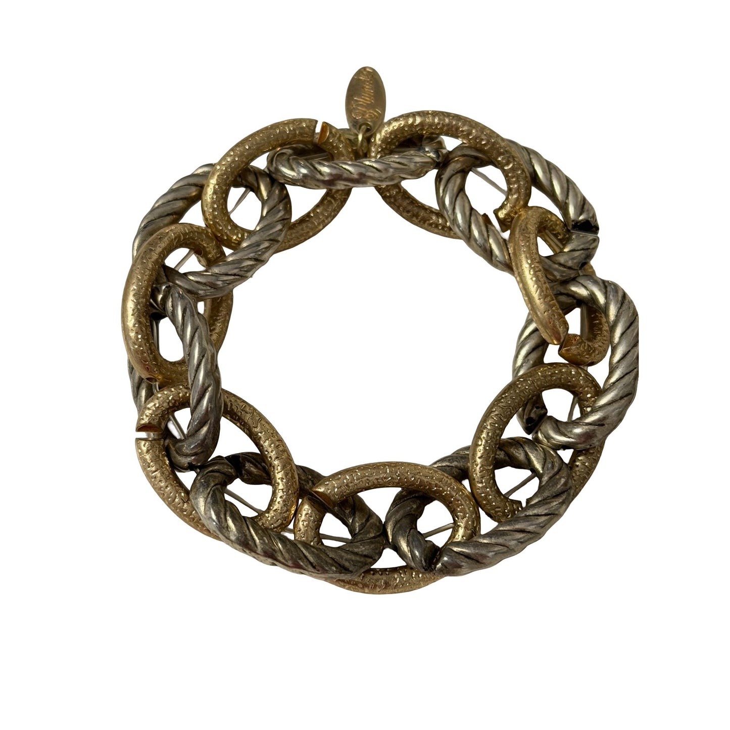 Plunder Two Tone Chunky Stretch Bracelet Gold Silver Rope Oval Link Statement