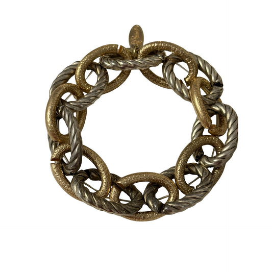 Plunder Two Tone Chunky Stretch Bracelet Gold Silver Rope Oval Link Statement