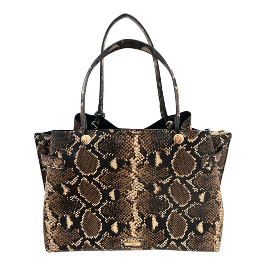 Aldo HELICIA210 Python Print Tote Bag – Faux Snakeskin Brown & Black – Gold Hardware – 10x14x5, 6” Drop – 2010s