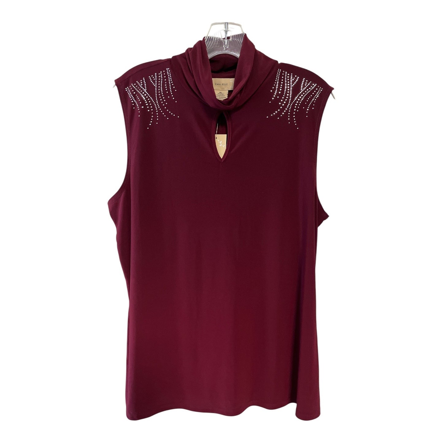 Diana Belle Women’s XL, Burgundy Embellished Cowl Neck, Sleeveless Top, NWT
