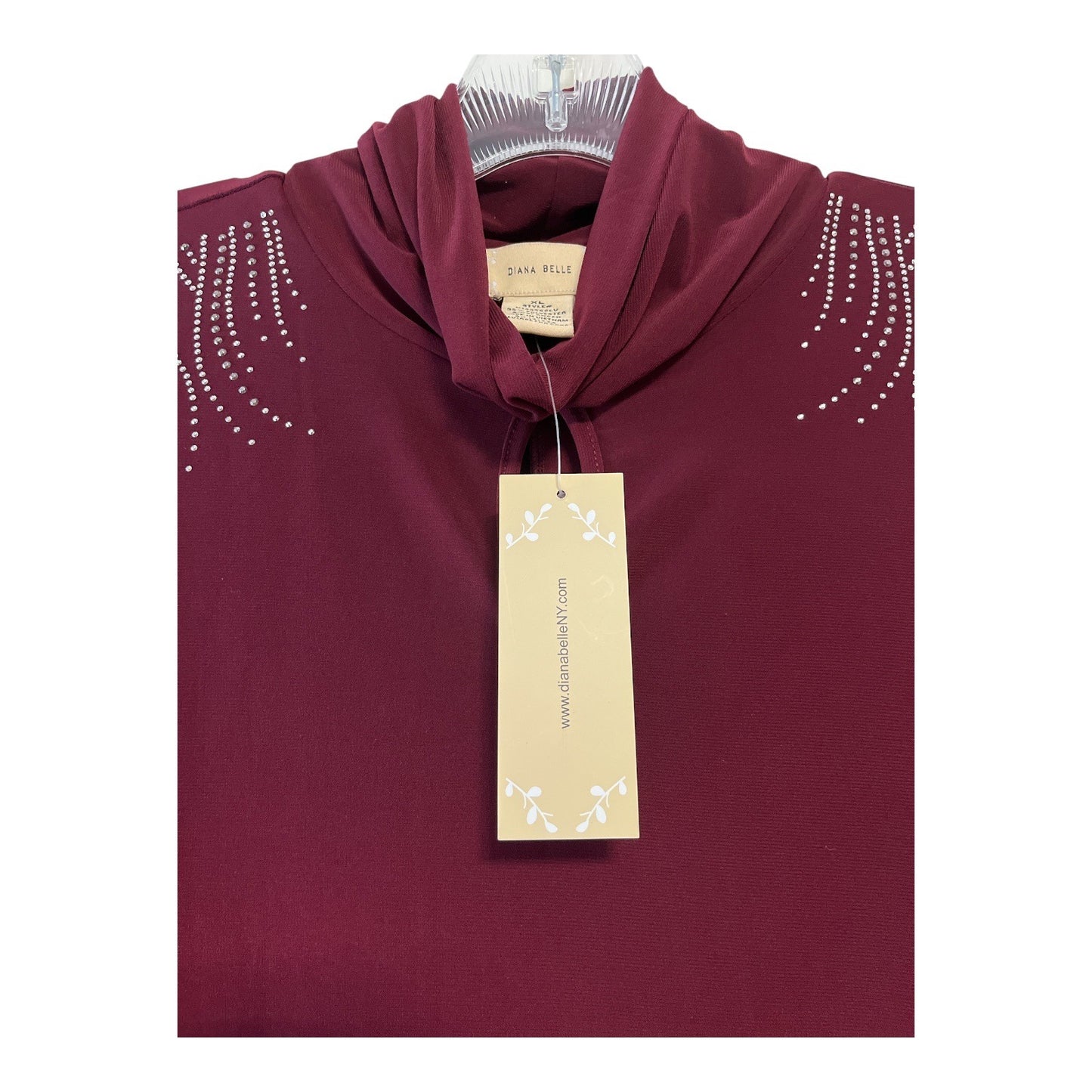 Diana Belle Women’s XL, Burgundy Embellished Cowl Neck, Sleeveless Top, NWT