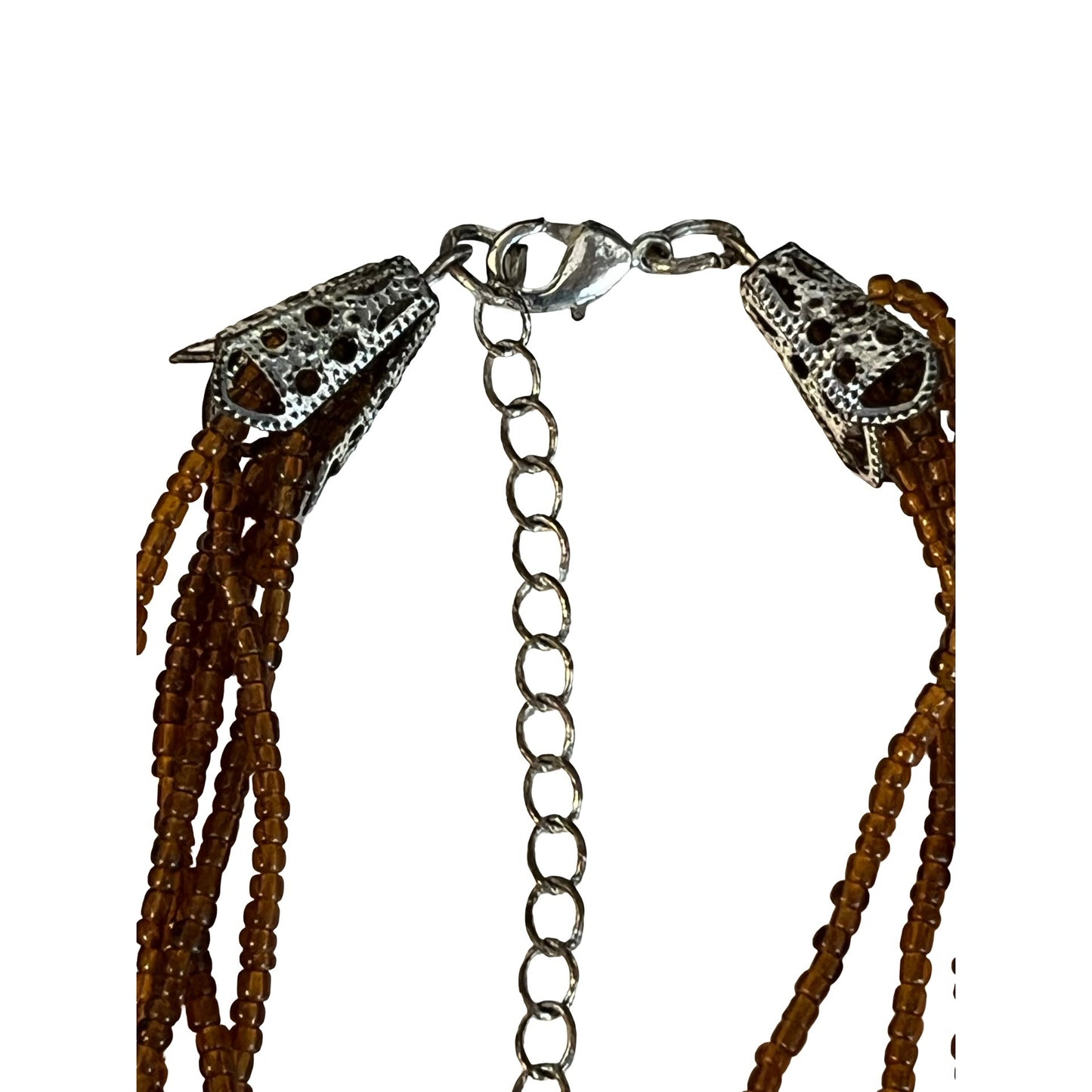 Y2K Turquoise Multi Strand Necklace Boho Layered Beaded Brown Seed Beads Adjustable