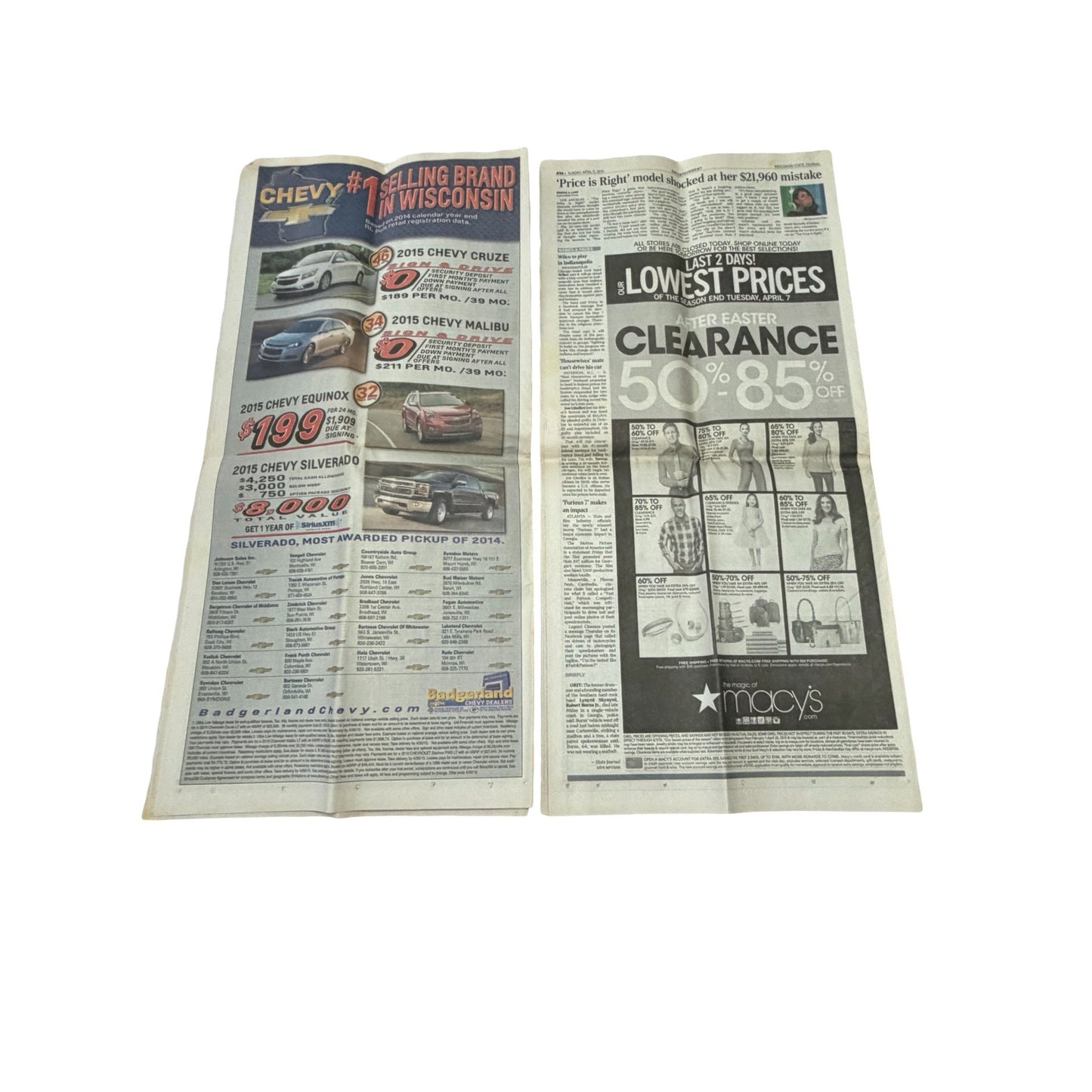 Lot of 2 Wisconsin State Journal April 5 2015 NCAA Final Four "Title Shot" & "On, Wisconsin!" Newspapers
