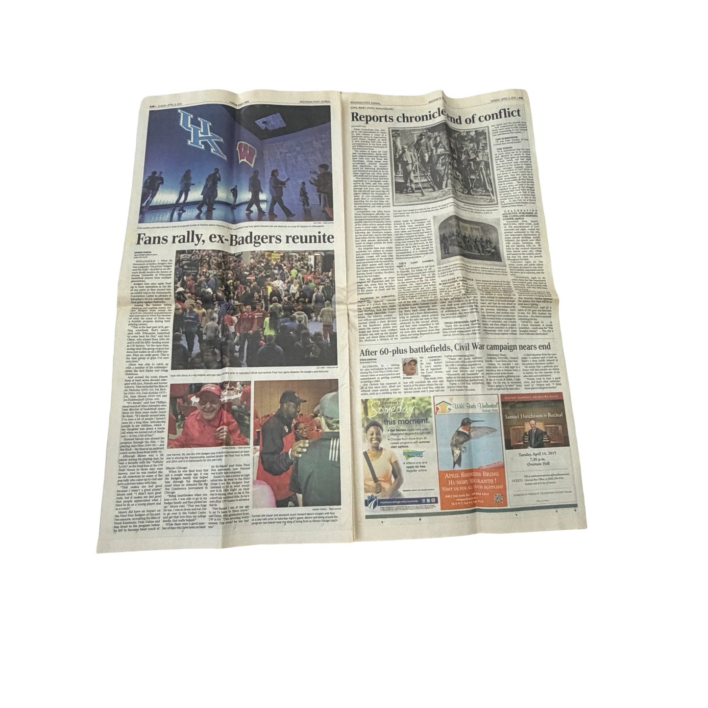 Lot of 2 Wisconsin State Journal April 5 2015 NCAA Final Four "Title Shot" & "On, Wisconsin!" Newspapers