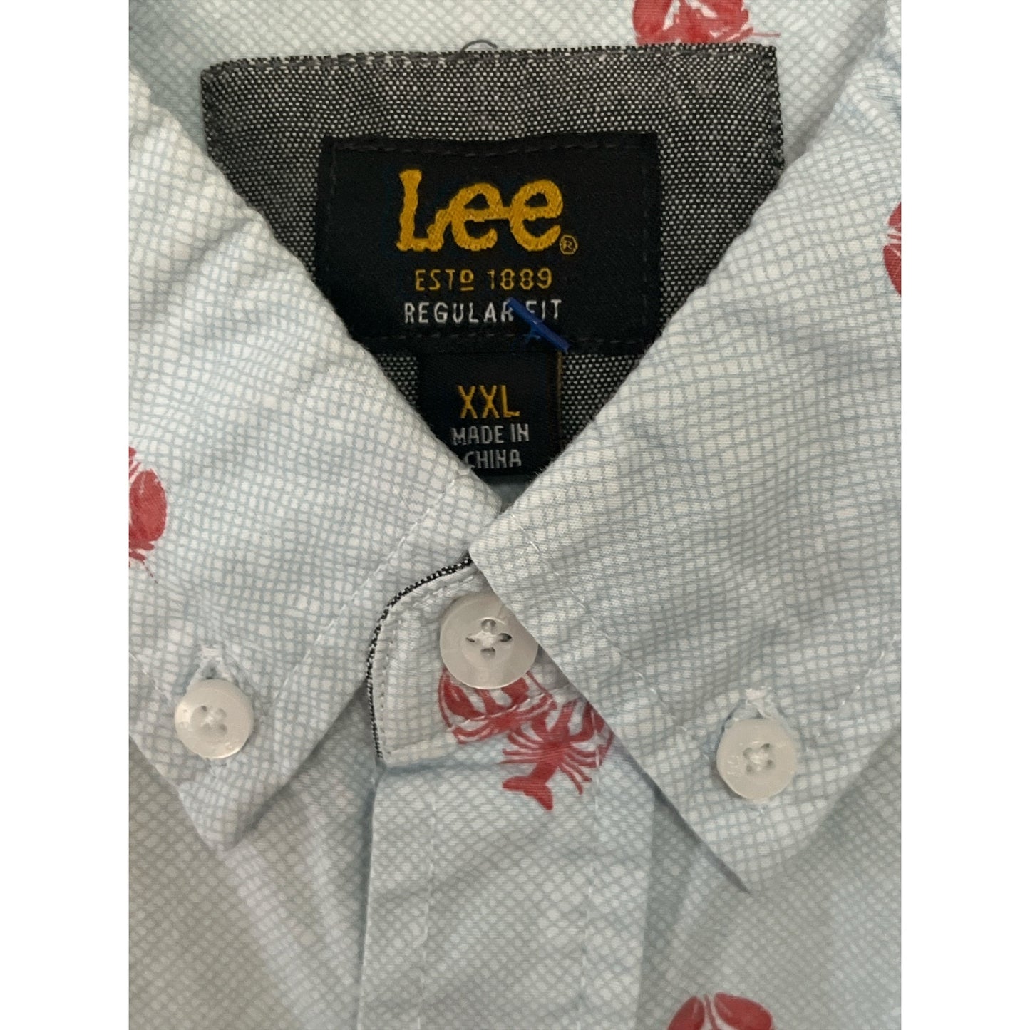 Lee Lobster Print Button Down Shirt Men’s XXL Short Sleeve Y2K Novelty